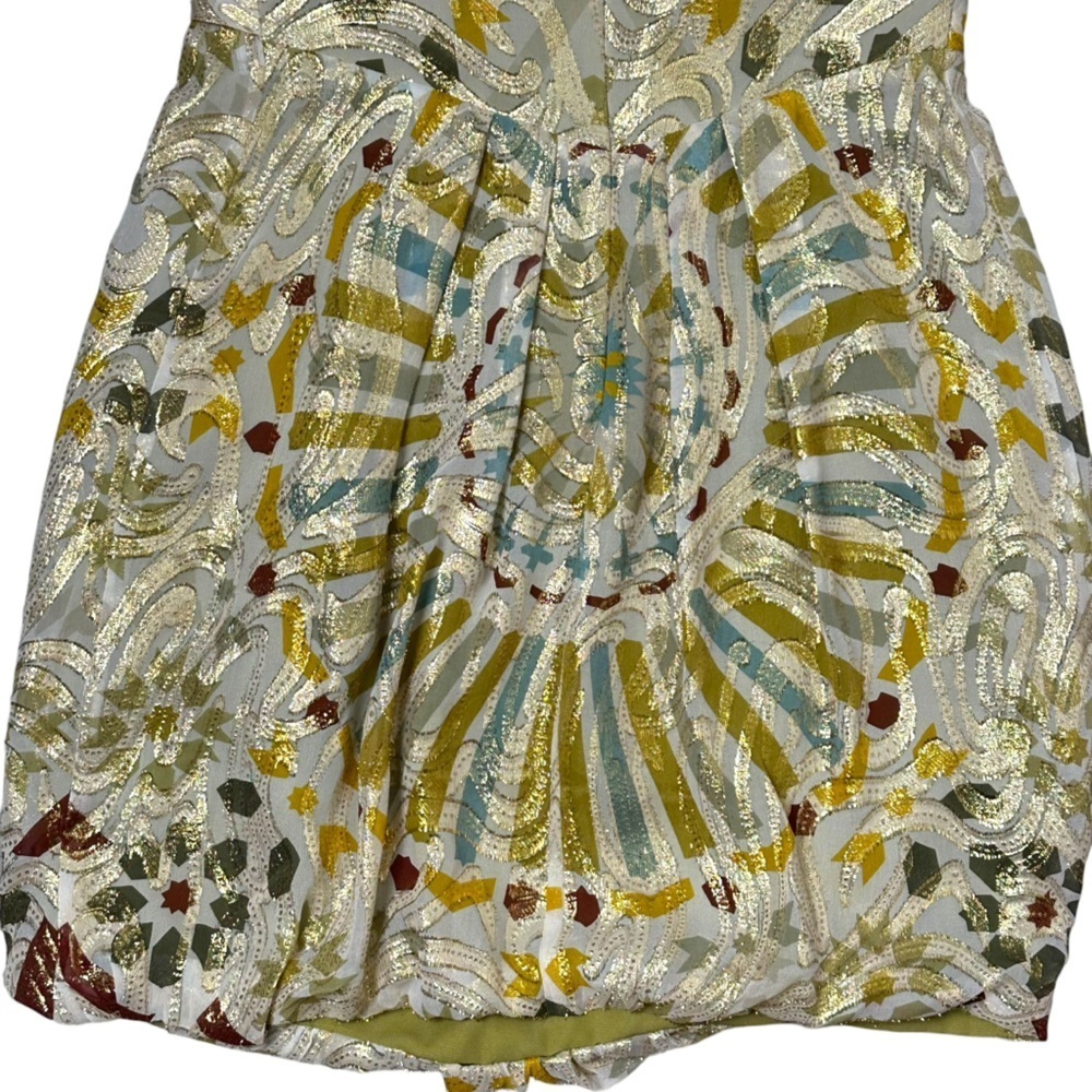 Nicole Miller Collection Size 4 Strapless Silk Bohemain Top Lurex Gold Metallic - Picture 5 of 13